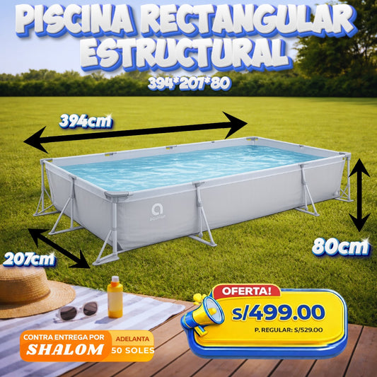 Piscina Rectangular Estructural 394 × 207 × 80 cm (Gris)