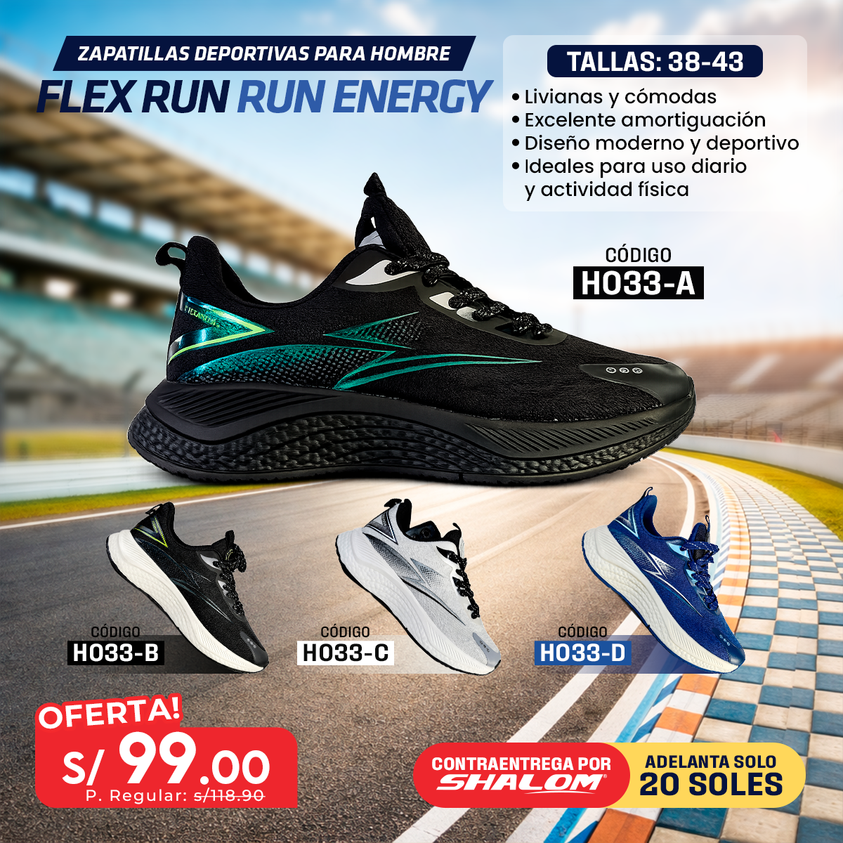 Zapatillas Deportivas para Hombre Flex Run Run Energy - H033