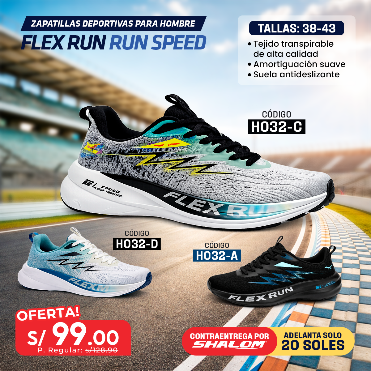 Zapatillas Deportivas para Hombre Flex Run Run Speed - H032