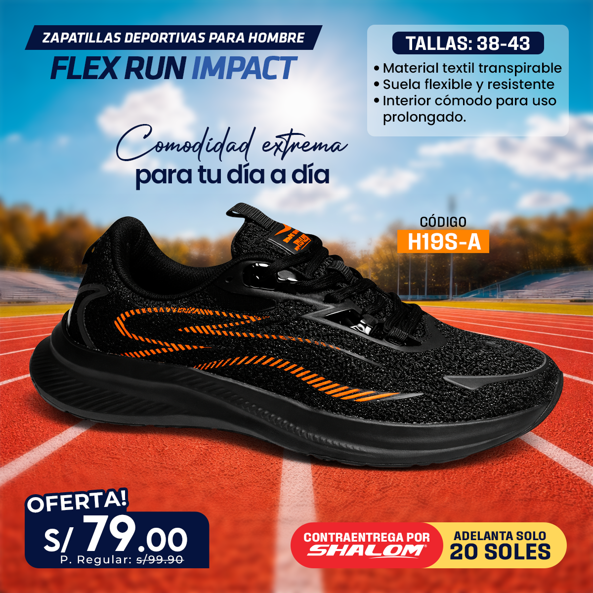 Zapatillas Deportivas para Hombre Flex Run Impact - H19S-A