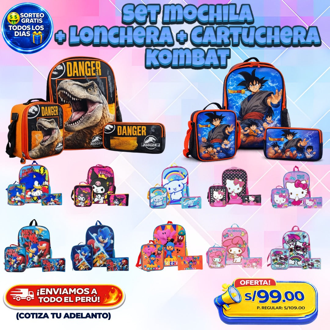 Set Mochila + Lonchera + Cartuchera Kombat 🎒✨