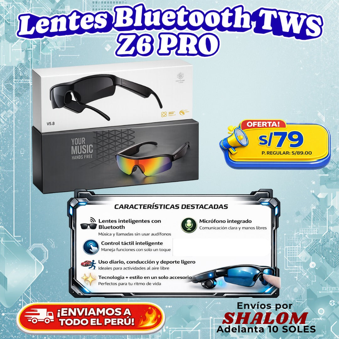 Lentes Bluetooth TWS Z6 PRO – Música y Llamadas Sin Usar Audífonos