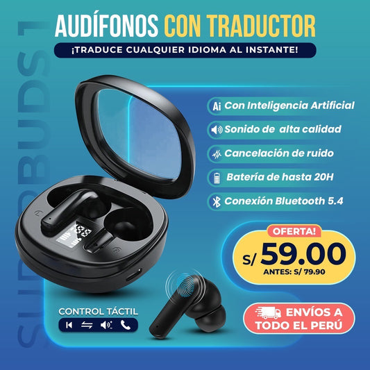 Audífonos Traductor AI SuperBuds 1 – Bluetooth 5.4, 20H batería, recargables Tipo-C