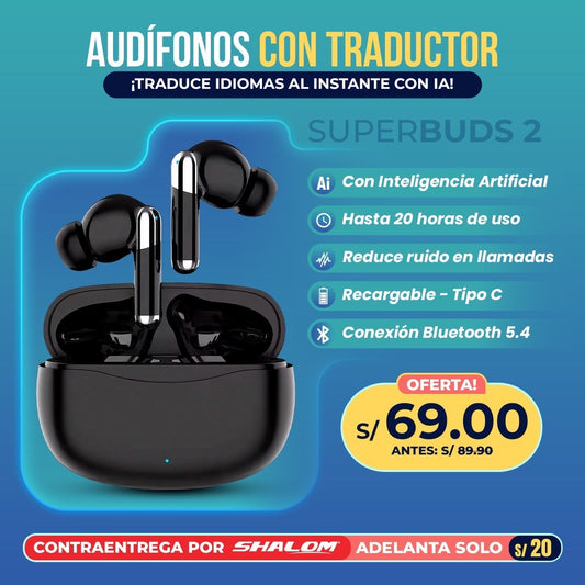 Audífonos Traductor AI SuperBuds 2 – Bluetooth 5.4, 20H batería, cancelación de ruido