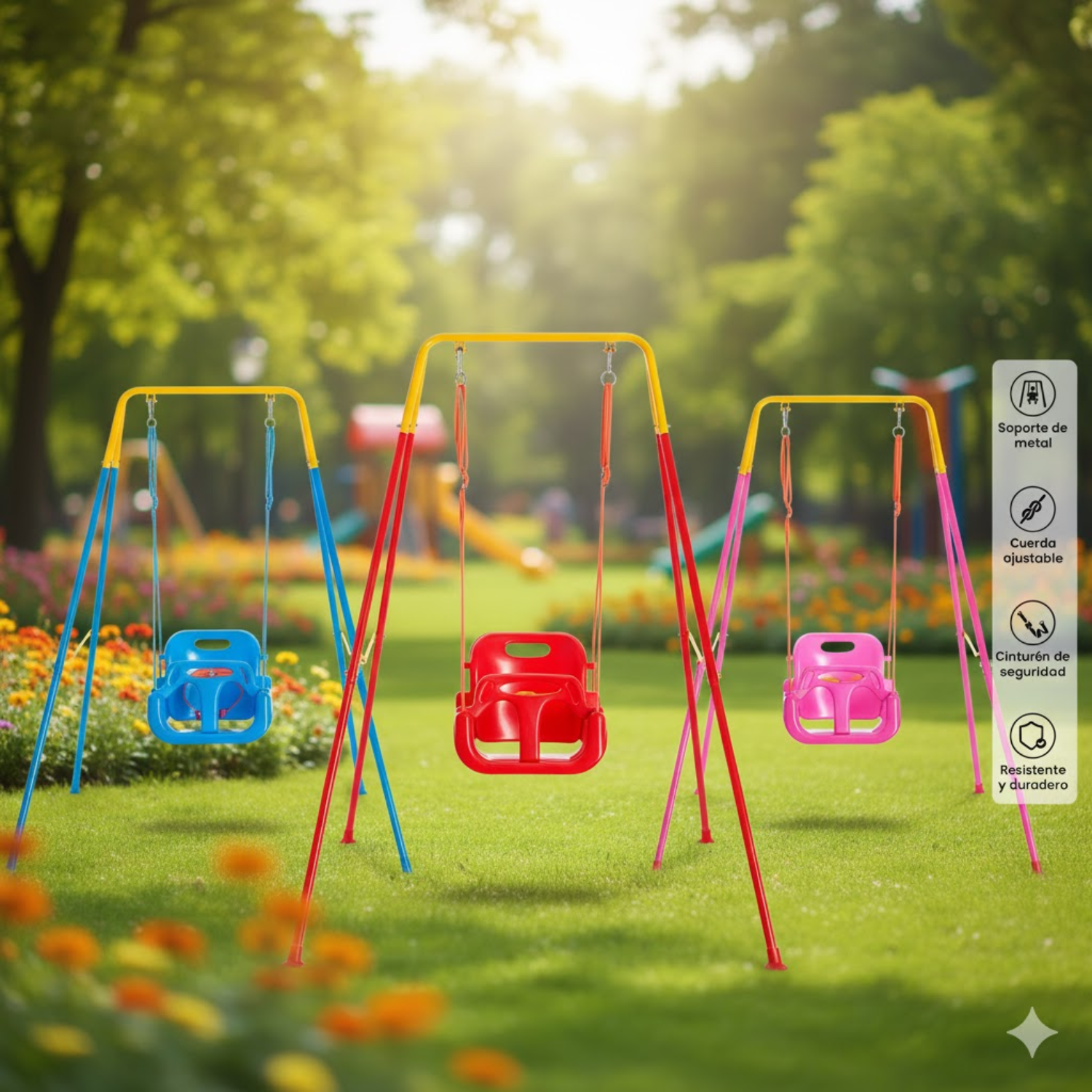 Columpio Infantil con Soporte – Color Azul y Rojo