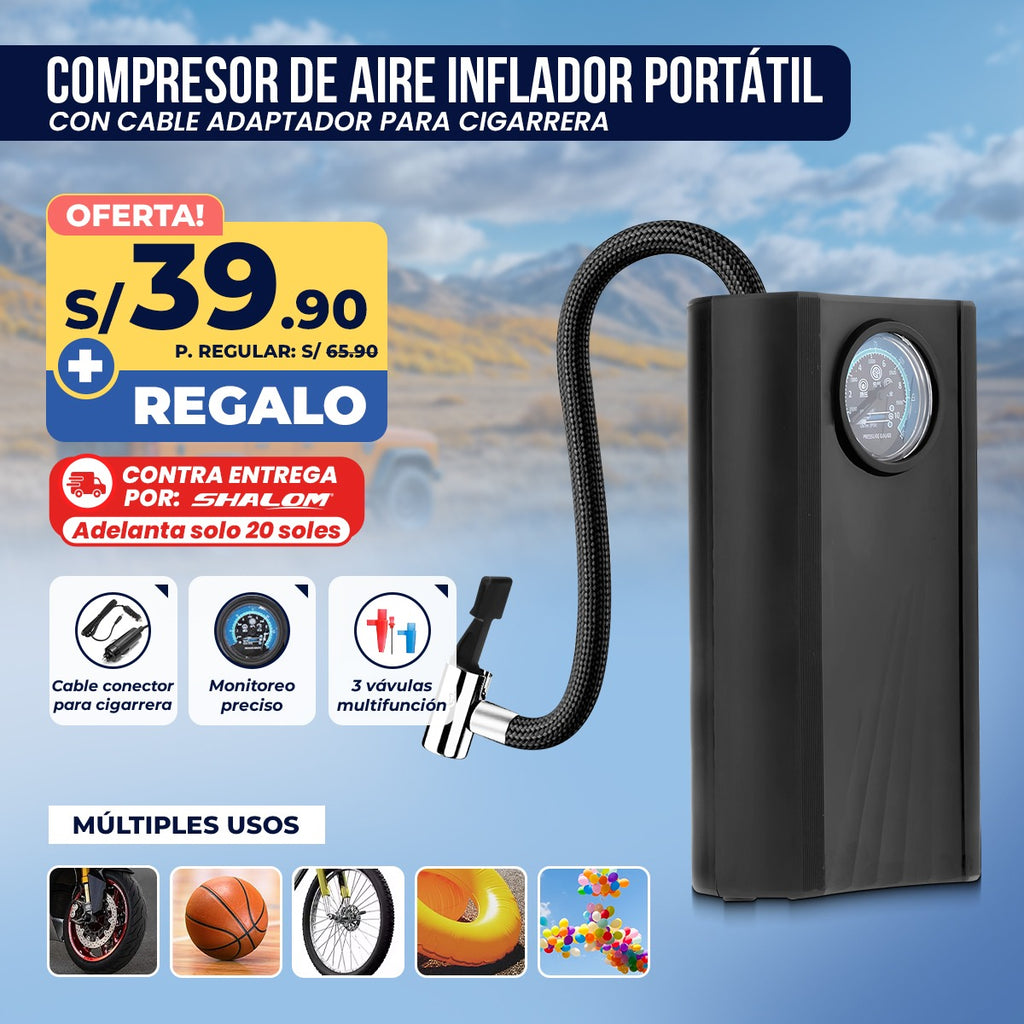 Compresor de Aire FAST Inflator Portátil para Auto – Conexión a Cigarrera&nbsp;