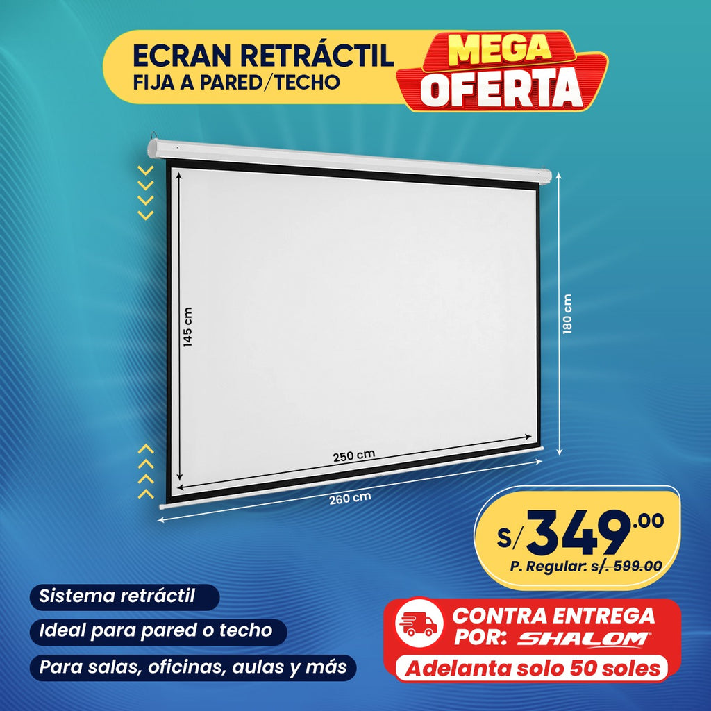 Pantalla Retráctil 100” – Ideal para Cine en Casa o Presentaciones HD