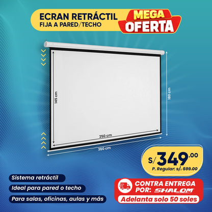Pantalla Retráctil 100” – Ideal para Cine en Casa o Presentaciones HD