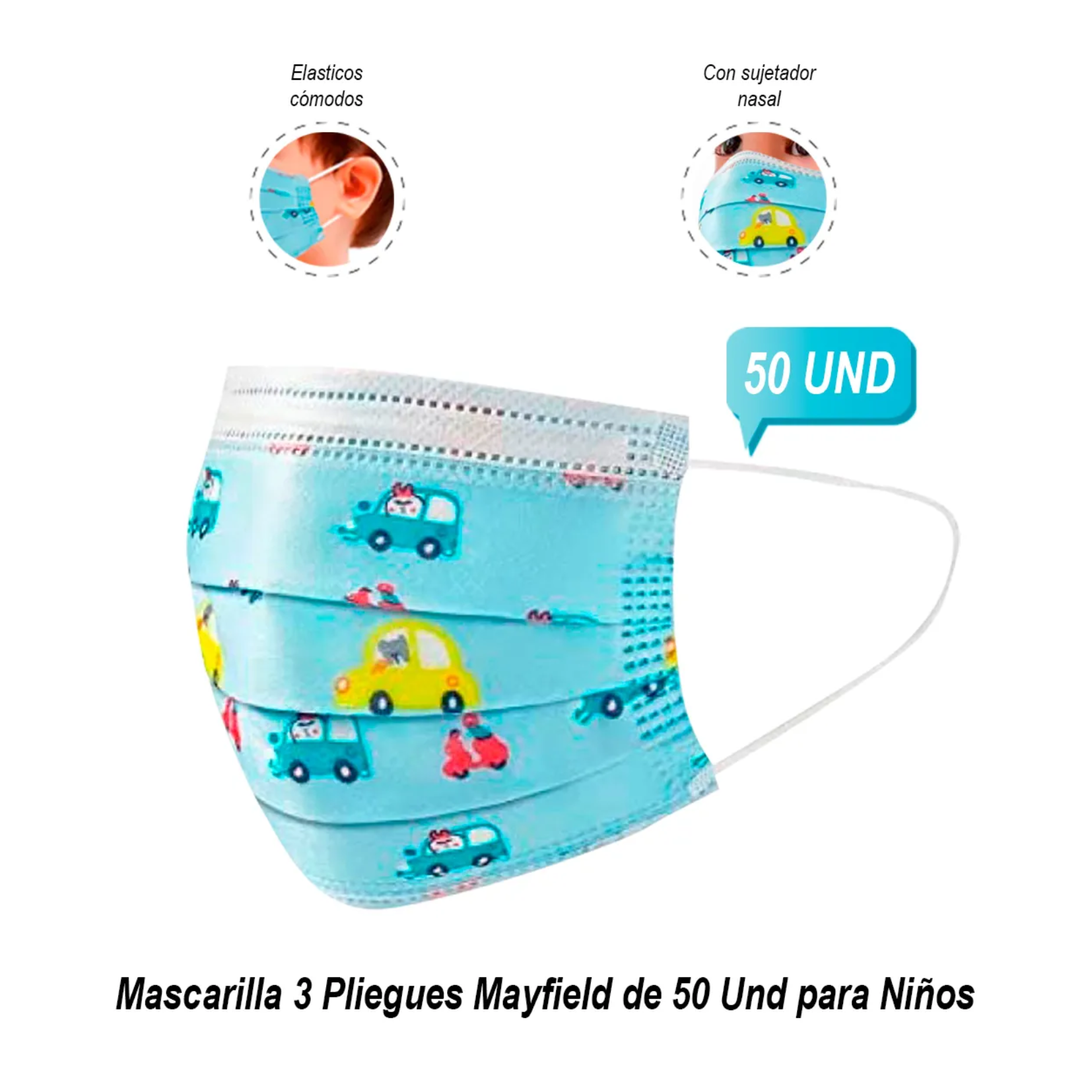 MASCARILLA TRES PLIEGUES NIÑOS 50 UND