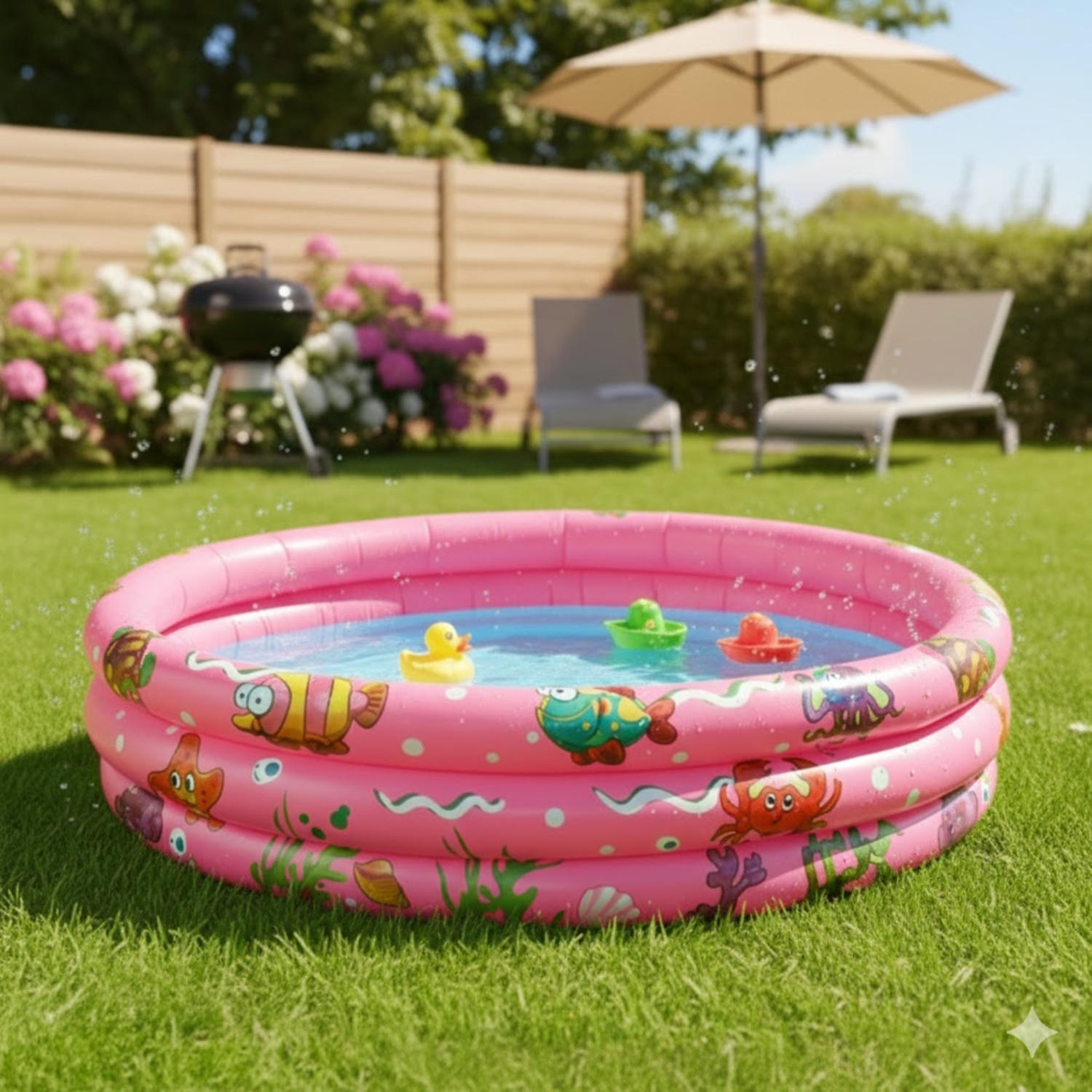 Piscina Inflable para Niños – 120 cm (140 L) Rosada con Peces