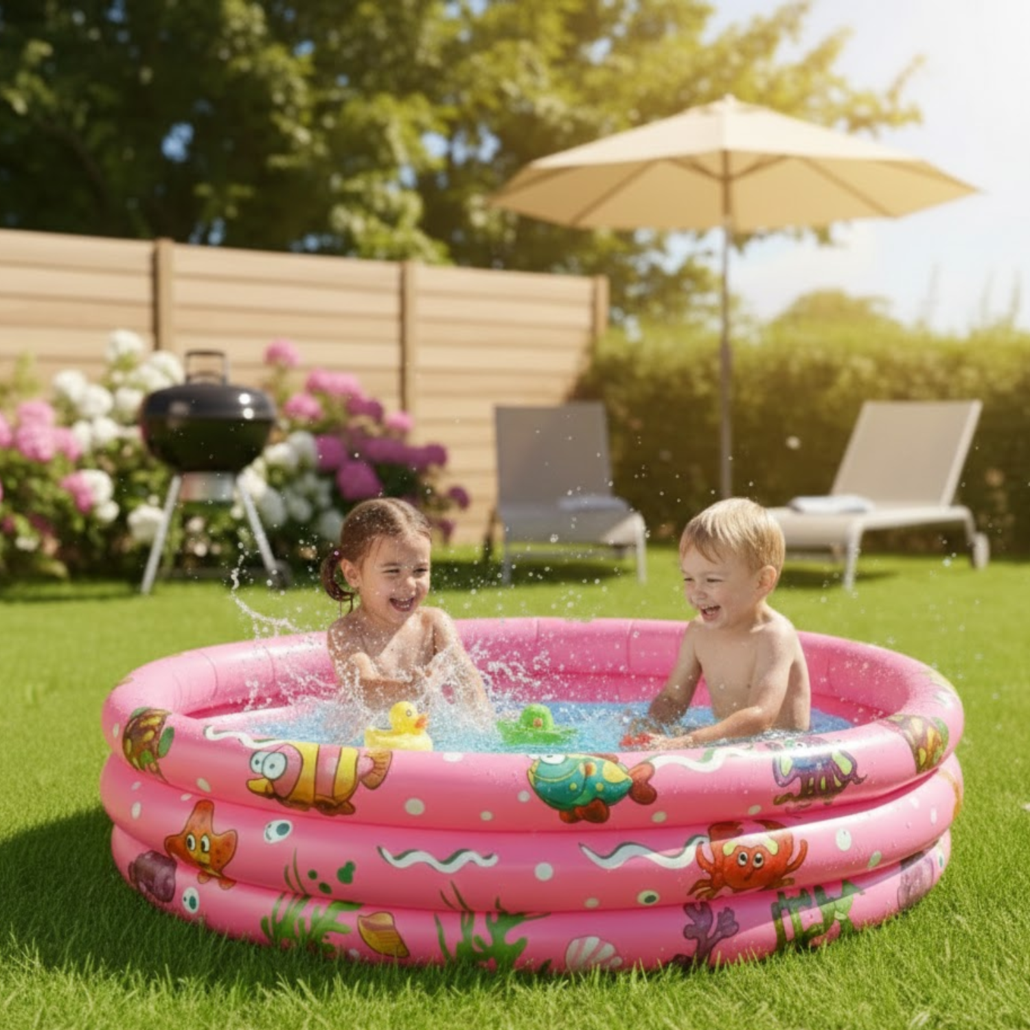 Piscina Inflable para Niños – 150 cm (180 L) Rosada con Peces