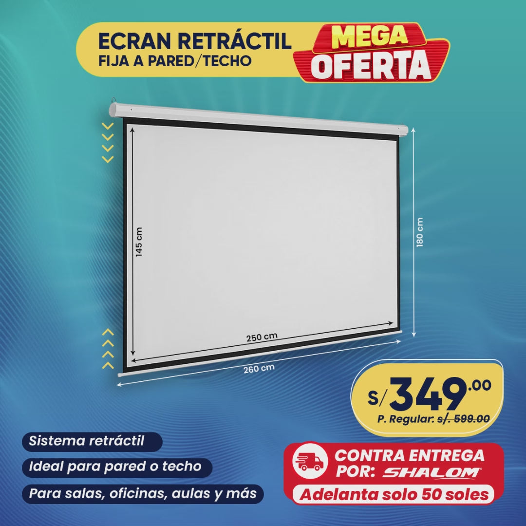 Pantalla Retráctil 100” – Ideal para Cine en Casa o Presentaciones HD