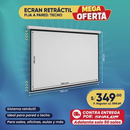Pantalla Retráctil 100” – Ideal para Cine en Casa o Presentaciones HD
