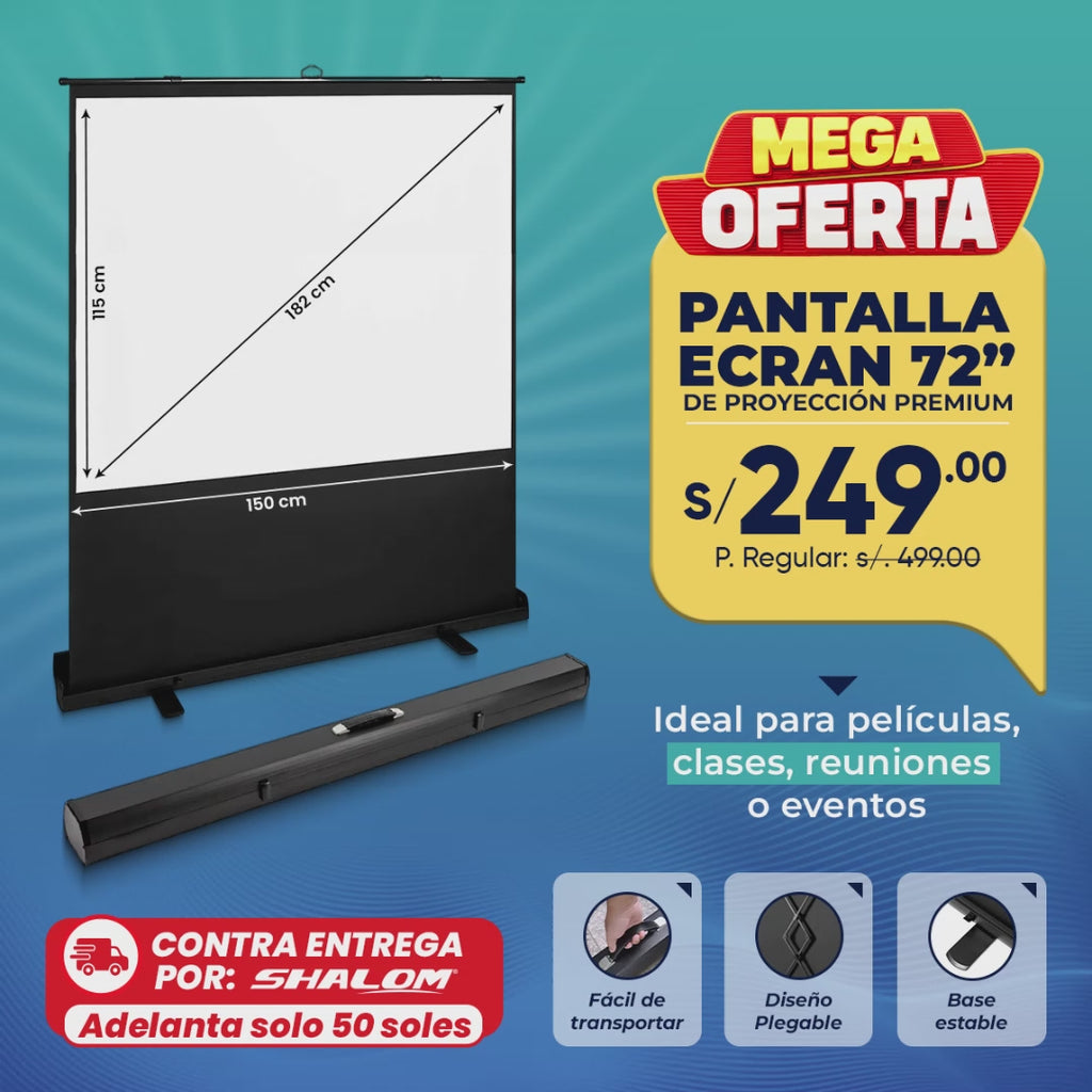 Pantalla Ecran de proyección Premium portátil de piso ascendente 72" HD