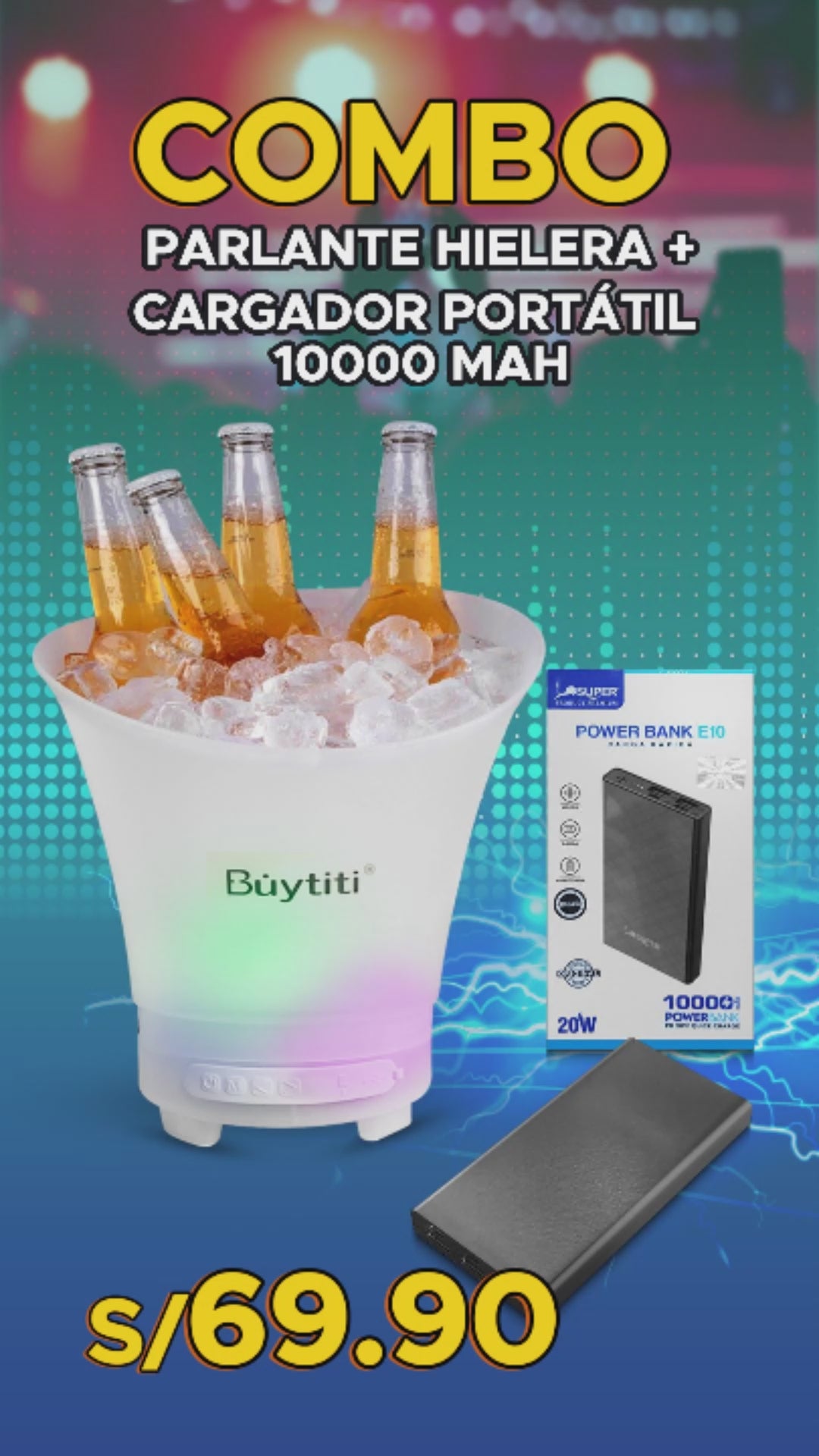 Parlante Hielera Bluetooth con Iluminación RGB De 7 Litros