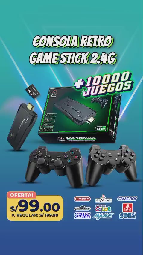 Consola Retro Game Stick 2.4 | +10,000 juegos clásicos | 64GB | Mandos inalámbricos