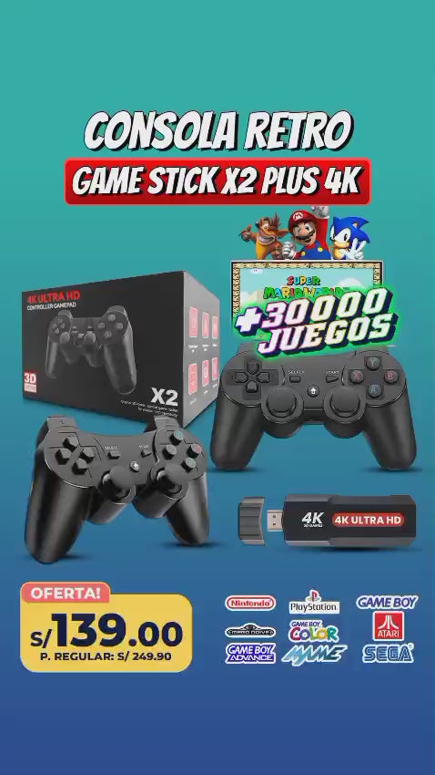 Consola Retro Game Stick X2 Plus 4K | 30,000 Juegos | 128GB + 2 Mandos Inalámbricos